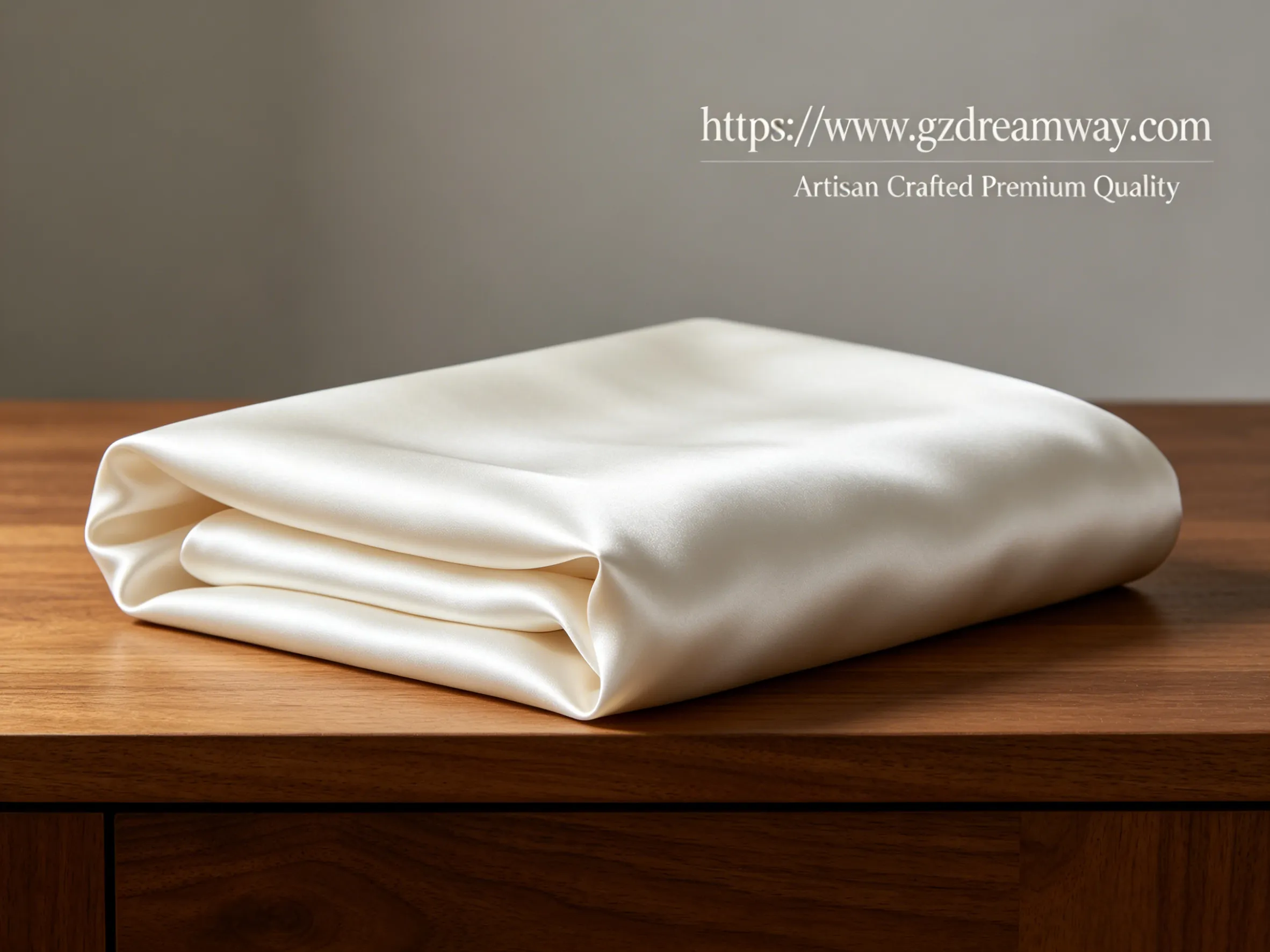 Premium ivory mulberry silk pillowcase displayed on a minimalist wood surface